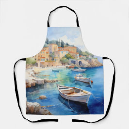 コースト地中海のビレッジ | 海辺の水色 エプロン