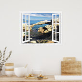 コースト地中海の人工窓ビュー ポスター (キッチン)