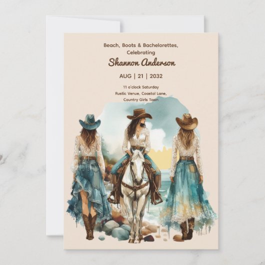 ⭐コースト女性のカーボーイ素朴ロデオブライドパーティーウマ 招待状 (正面)