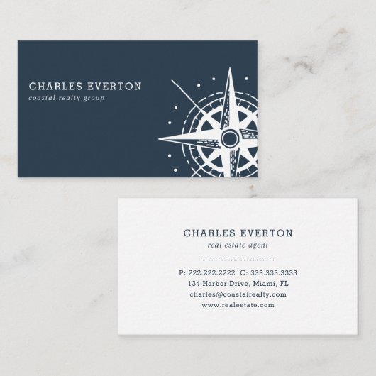 コースト実在エテート航海のをテーマにしたコンパスネイビー 名刺 (正面/裏面)