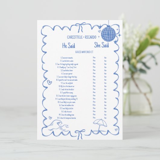 コースト彼は彼女はブライダルシャワーゲームカードと言った 案内状 (スタンド正面)