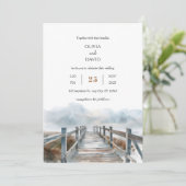 コースト素朴ウッドボードウォークアートビーチ結婚式 招待状 (スタンド正面)
