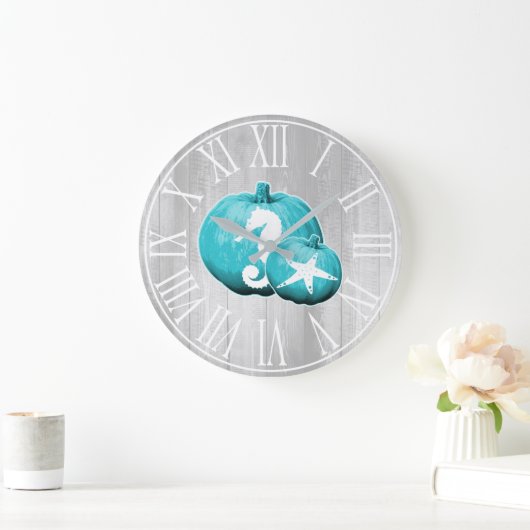 コースト素朴グレーウッド&ブルーパンプキンス海洋生物 ラージ壁時計 (ホーム)