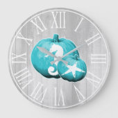 コースト素朴グレーウッド&ブルーパンプキンス海洋生物 ラージ壁時計 (正面)