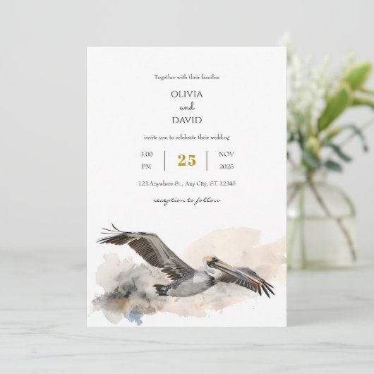 コースト素朴ペリカンウォーターカラービーチ結婚式 招待状 (スタンド正面)