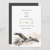 コースト素朴ペリカンウォーターカラービーチ結婚式 招待状 (正面/裏面)