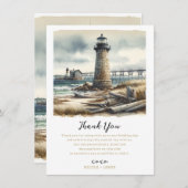 コースト素朴ライトハウスシーサイドビーチありがとう 招待状 (正面/裏面)