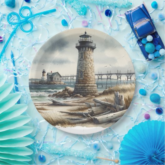 コースト素朴ライトハウスシーサイドビーチ結婚式 ペーパープレート (パーティー)