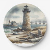 コースト素朴ライトハウスシーサイドビーチ結婚式 ペーパープレート (正面)