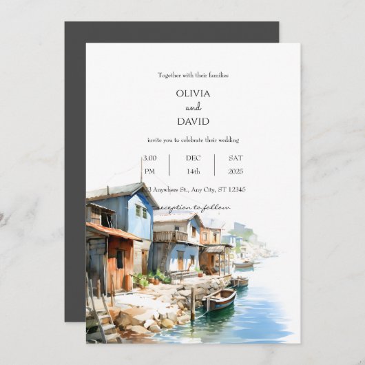 コースト素朴魚釣りヴィレッジシャ結婚ックス 招待状 (正面/裏面)
