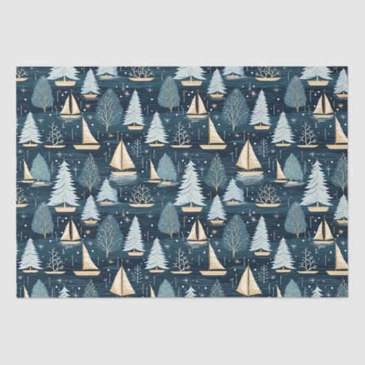 コースト航海のクリスマスセーリングボートティッシュペーパー 薄葉紙 (正面)