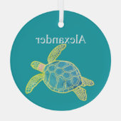 コースト航海のシータートルブルーイエローティール(緑がかった色) ガラスオーナメント (裏面)