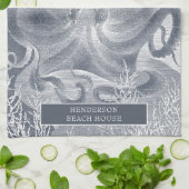 コースト航海のビーチハウスブルーホワイトタコ キッチンタオル (折り畳み)