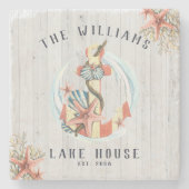 コースト航海のビーチハウス |素朴いかり ストーンコースター (正面)