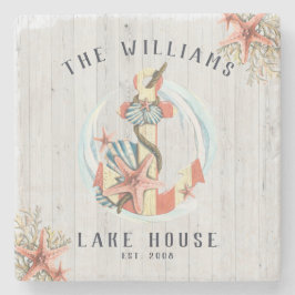 コースト航海のビーチハウス |素朴いかり ストーンコースター