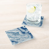 コースト航海のビーチ波水色の青い渦巻き ガラスコースター (アングル)