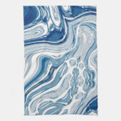 コースト航海のビーチ波水色の青い渦巻き キッチンタオル (縦)