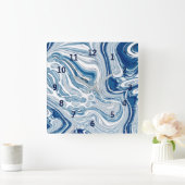 コースト航海のビーチ波水色の青い渦巻き スクエア壁時計 (ホーム)