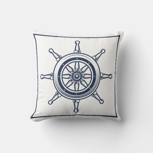 コースト航海のブルービーチハウスボートシップ車輪 クッション (正面)