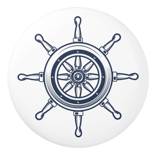 コースト航海のブルービーチハウスボートシップ車輪 セラミックノブ (正面)