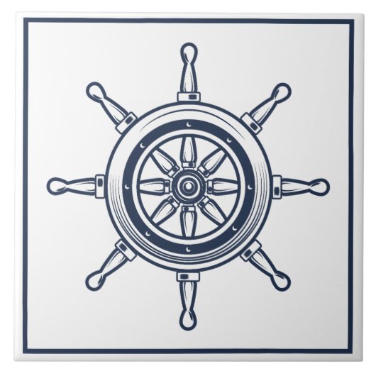 コースト航海のブルービーチハウスボートシップ車輪 タイル (正面)