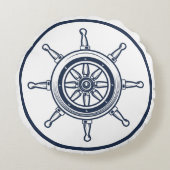 コースト航海のブルービーチハウスボートシップ車輪 ラウンドクッション (正面)