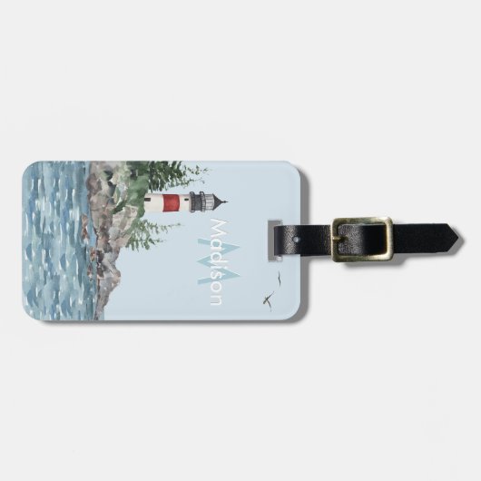 コースト魅力的ライトハウスロックスモノグラム名 ラゲッジタグ (正面横)