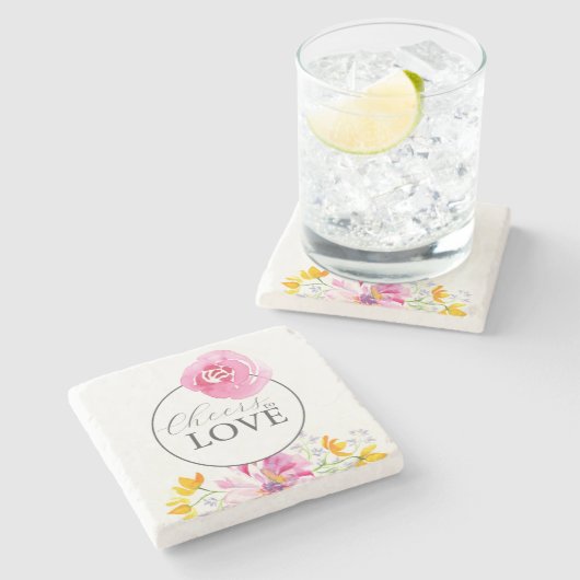 コースト チェアーズ ピンク フラワール ウェディング テーマ ストーンコースター (横)