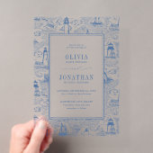 コースト トワル ライトハウス ブルー ウェディング アクリル招待状 (インサイチュ (ポータブル))