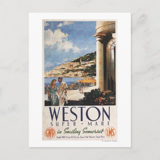 コースト・レイルウェイポスターを見下ろすカップル ポストカード (正面)