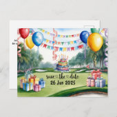 コース上のゴルフバースデーパーティーの装飾 インビテーションポストカード (正面/裏面)