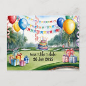 コース上のゴルフバースデーパーティーの装飾 インビテーションポストカード (正面)