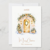 コーズ家の玄関のドア冬のクリスマス シーズンカード (正面)