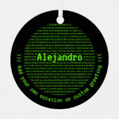 コーダバイナリテーマブラック&グリーン10代のボーイまたはマンズ メタルオーナメント (正面)