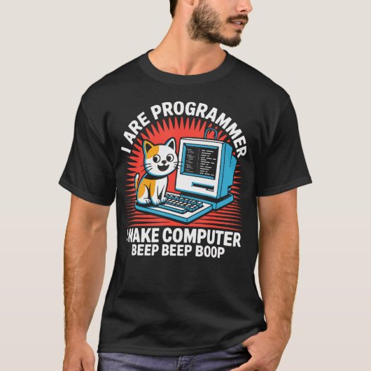 コーダー プログラマー 猫 コンピューター Tシャツ (正面)