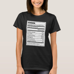 コーダ栄養ファクトCoderプログラマコンピュータ Tシャツ
