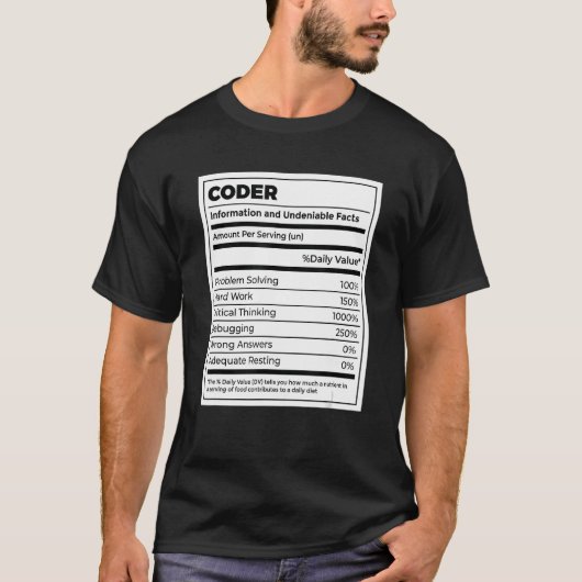 コーダ栄養ファクトCoderプログラマコンピュータ Tシャツ (正面)