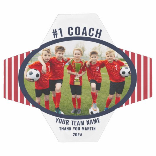 コーチありがとうチームの写真パーソナライズされた サッカーボール (フラット)