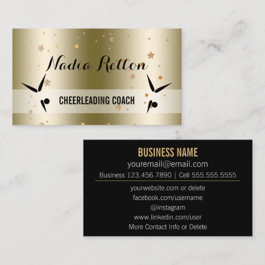 コーチのチアリーダーをする社会的な媒体|の金ゴールドの星 名刺 (正面/裏面)