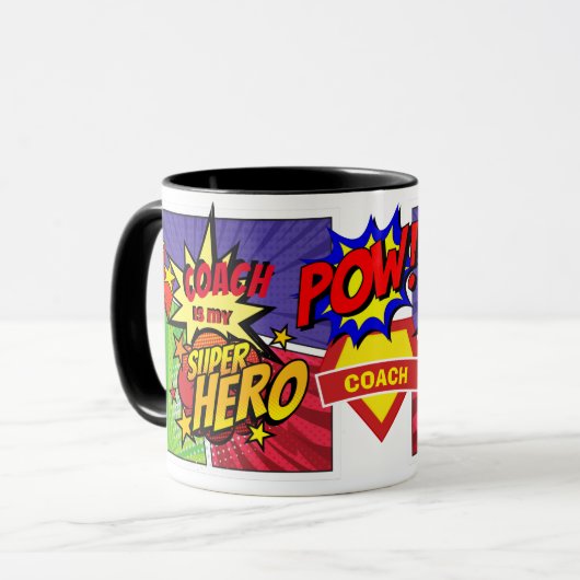 コーチは私のスーパーヒーローパーソナライズされた漫画ヒーロー マグカップ (正面左)
