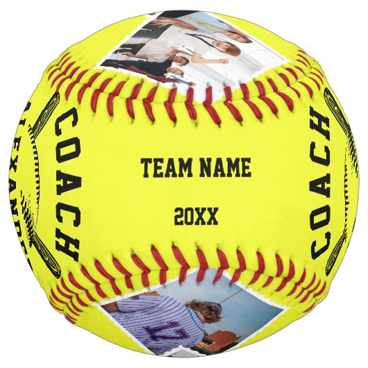 コーチギフトパーソナライズされた、6枚の写真とプレイヤーの名前 ソフトボール (裏面)