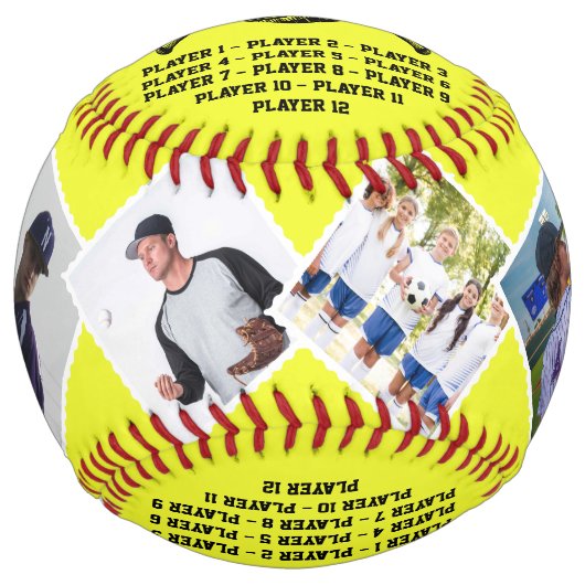 コーチギフトパーソナライズされた、6枚の写真とプレイヤーの名前 ソフトボール (正面)