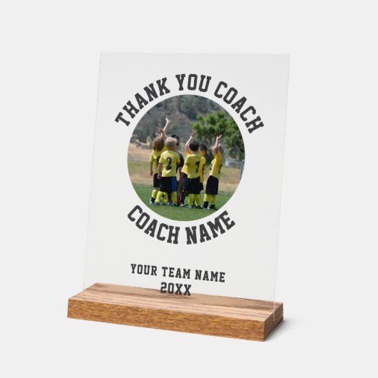 コーチチーム名の写真に感謝 アクリルサイン (傾斜)