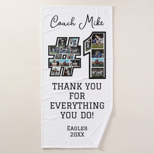 コーチフォトカスタムモンタージュコラージュチームスポーツギフト バスタオル (バスタオル)