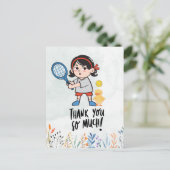 コーチ女の子の水色のためのテニスサンキューカード ポストカード (スタンド正面)