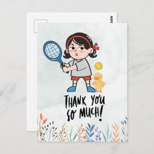 コーチ女の子の水色のためのテニスサンキューカード ポストカード (正面/裏面)