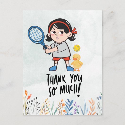 コーチ女の子の水色のためのテニスサンキューカード ポストカード (正面)