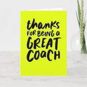 コーチ明感謝しているいネオンイエローおもしろいスポーツ カード (正面)