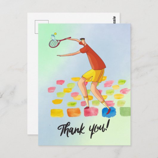 コーチ水彩用テニスサンキューカード ポストカード (正面/裏面)