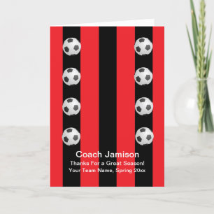 コーチ用サッカーボールカード内空白の赤/黒 サンキューカード